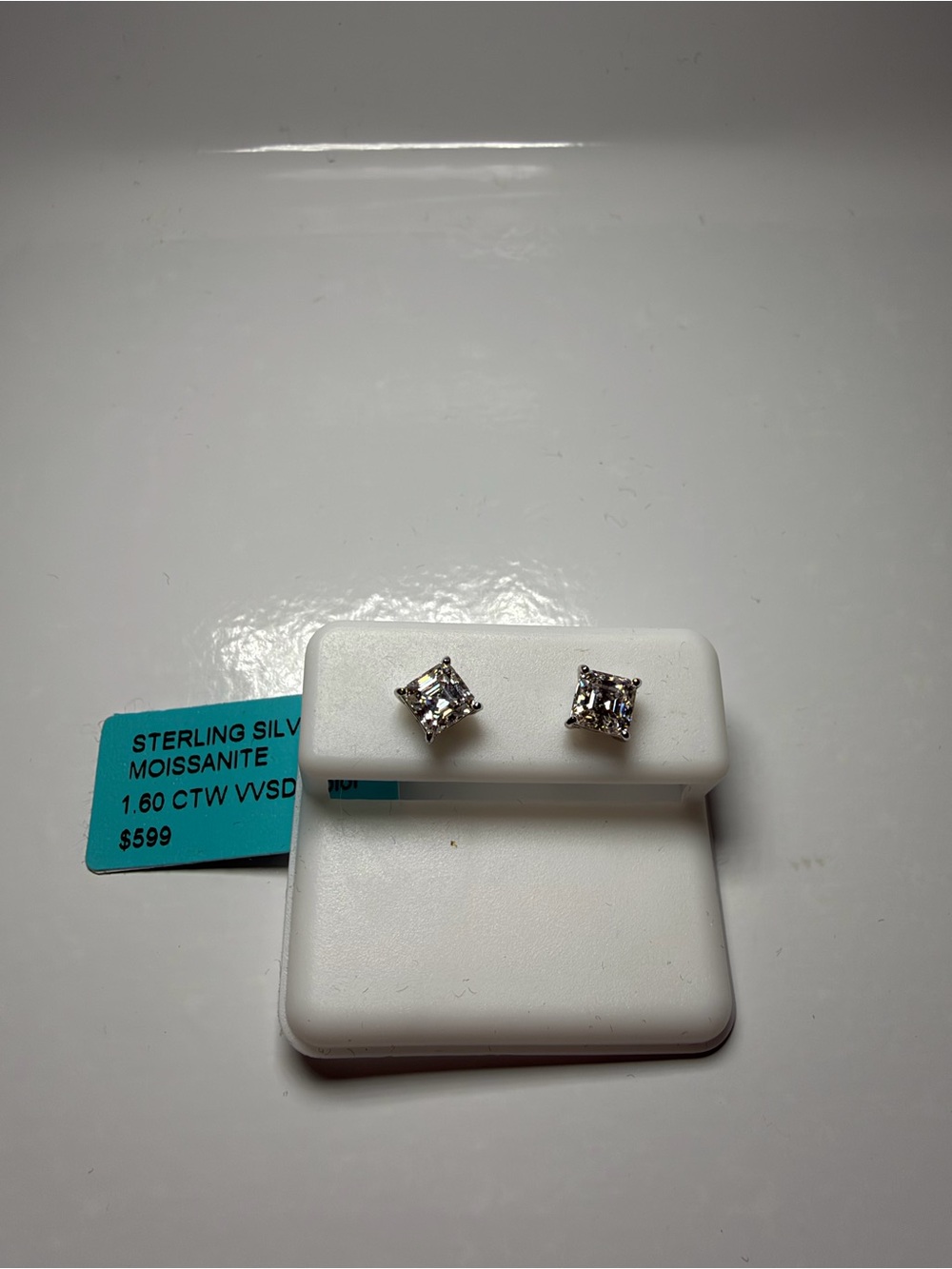 Sterling Silver Moissanite Square Stud Earrings - White